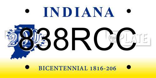 838RCC Indiana License Plate