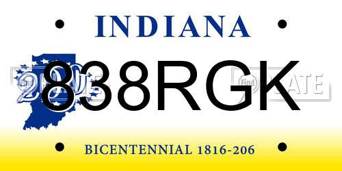 838RGK Indiana License Plate