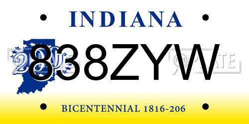 838ZYW Indiana License Plate