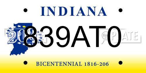 839AT0 Indiana License Plate