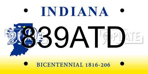 839ATD Indiana License Plate
