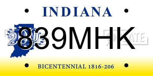 839MHK Indiana License Plate