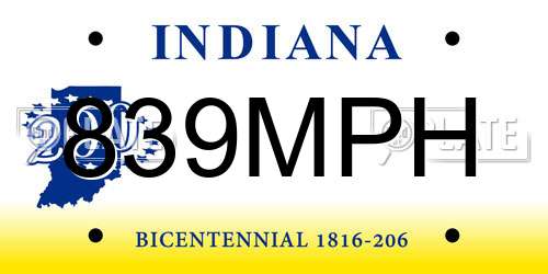 839MPH Indiana License Plate