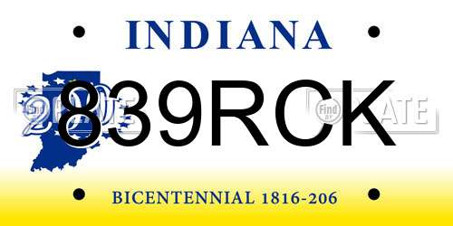 839RCK Indiana License Plate