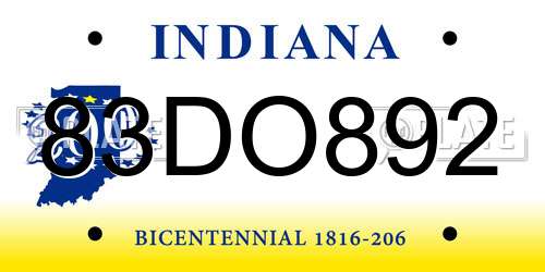 83DO892 Indiana License Plate