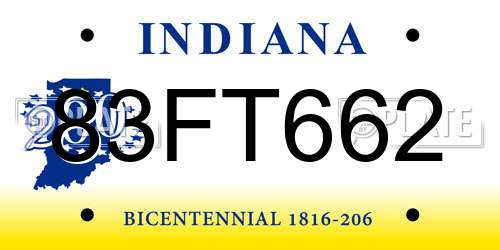 83FT662 Indiana License Plate
