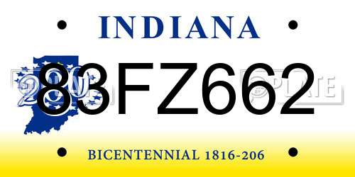 83FZ662 Indiana License Plate