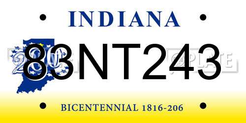 83NT243 Indiana License Plate