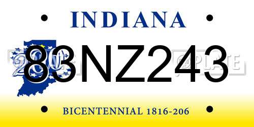 83NZ243 Indiana License Plate