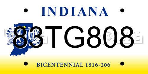 83TG808 Indiana License Plate