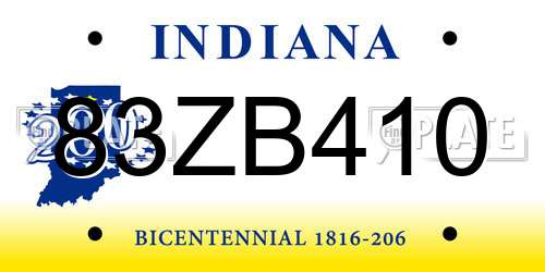 83ZB410 Indiana License Plate