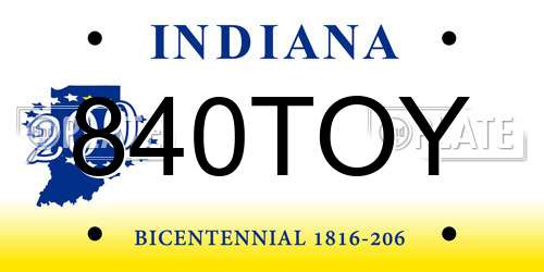 840TOY Indiana License Plate