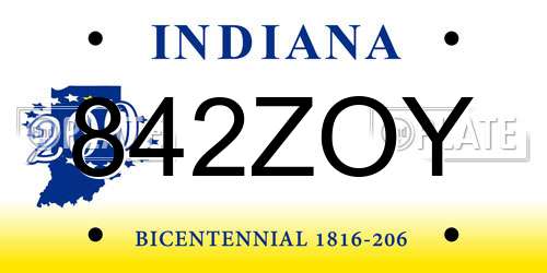 842ZOY Indiana License Plate