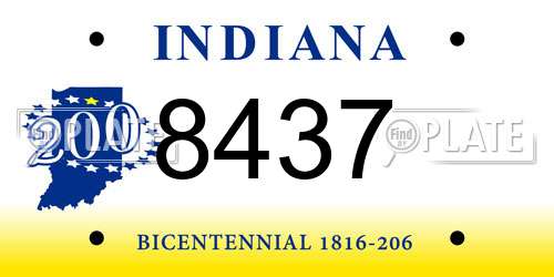 8437 Indiana License Plate