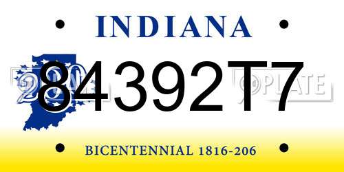 84392T7 Indiana License Plate