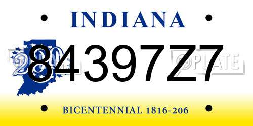 84397Z7 Indiana License Plate