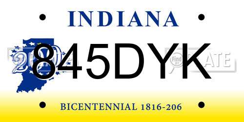845DYK Indiana License Plate