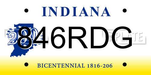 846RDG Indiana License Plate