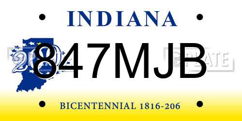 847MJB Indiana License Plate