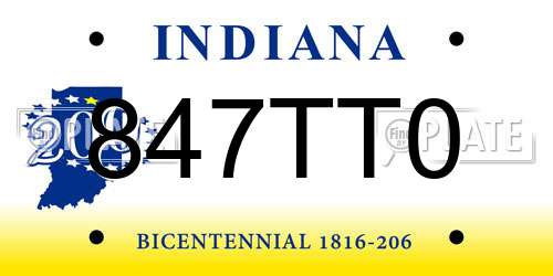 847TT0 Indiana License Plate