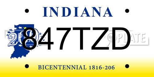 847TZD Indiana License Plate