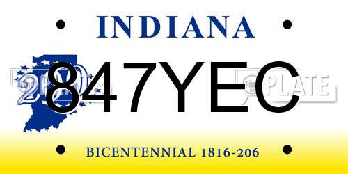 847YEC Indiana License Plate