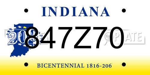 847Z70 Indiana License Plate