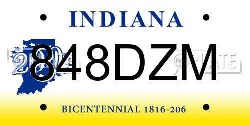 848DZM Indiana License Plate