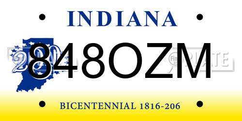 848OZM Indiana License Plate