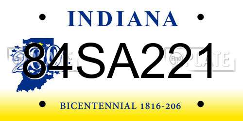 84SA221 Indiana License Plate