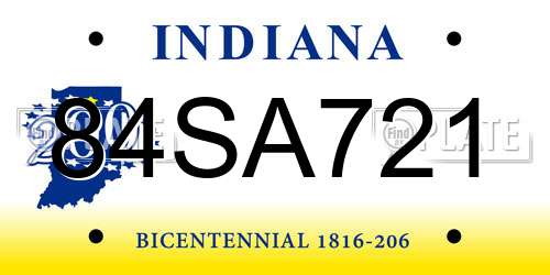 84SA721 Indiana License Plate