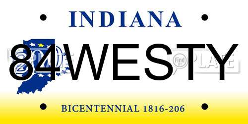 84WESTY Indiana License Plate