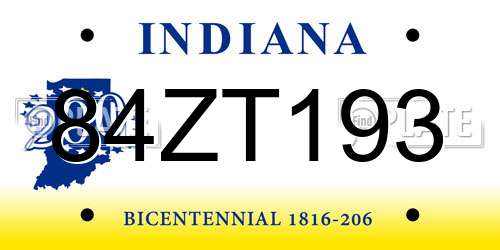84ZT193 Indiana License Plate