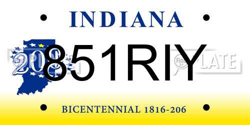 851RIY Indiana License Plate