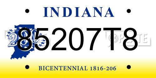 85207T8 Indiana License Plate