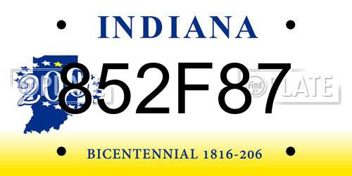 852F87 Indiana License Plate