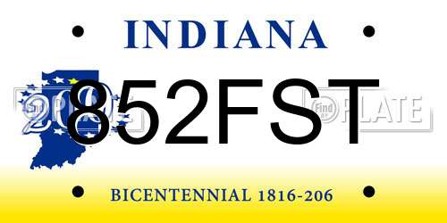 852FST Indiana License Plate