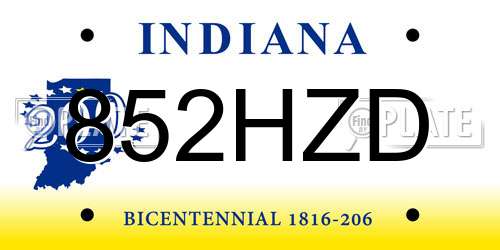 852HZD Indiana License Plate