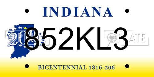 852KL3 Indiana License Plate