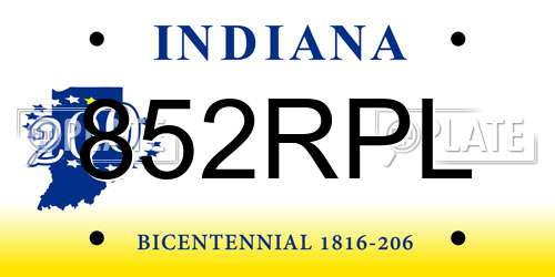 852RPL Indiana License Plate