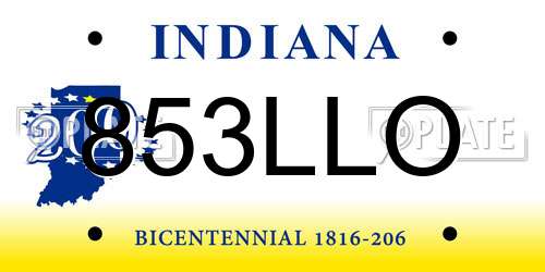 853LLO Indiana License Plate