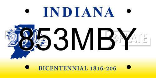 853MBY Indiana License Plate