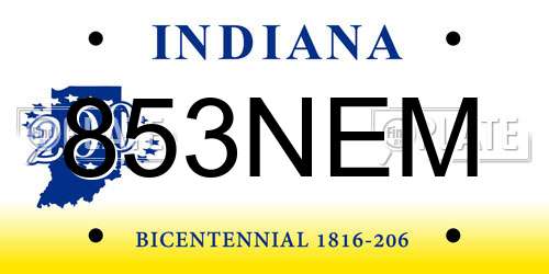 853NEM Indiana License Plate