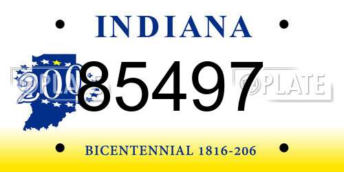 85497 Indiana License Plate