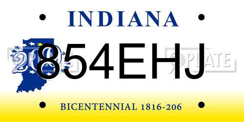 854EHJ Indiana License Plate
