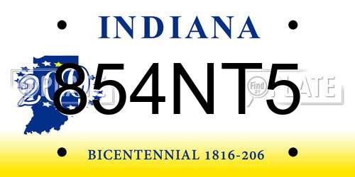 854NT5 Indiana License Plate