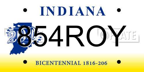 854ROY Indiana License Plate