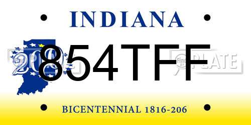 854TFF Indiana License Plate