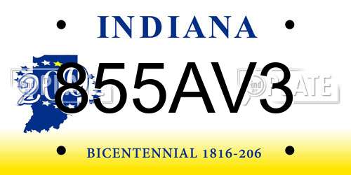 855AV3 Indiana License Plate