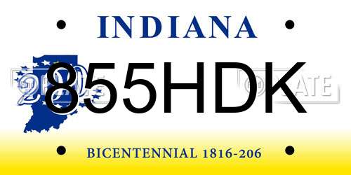 855HDK Indiana License Plate